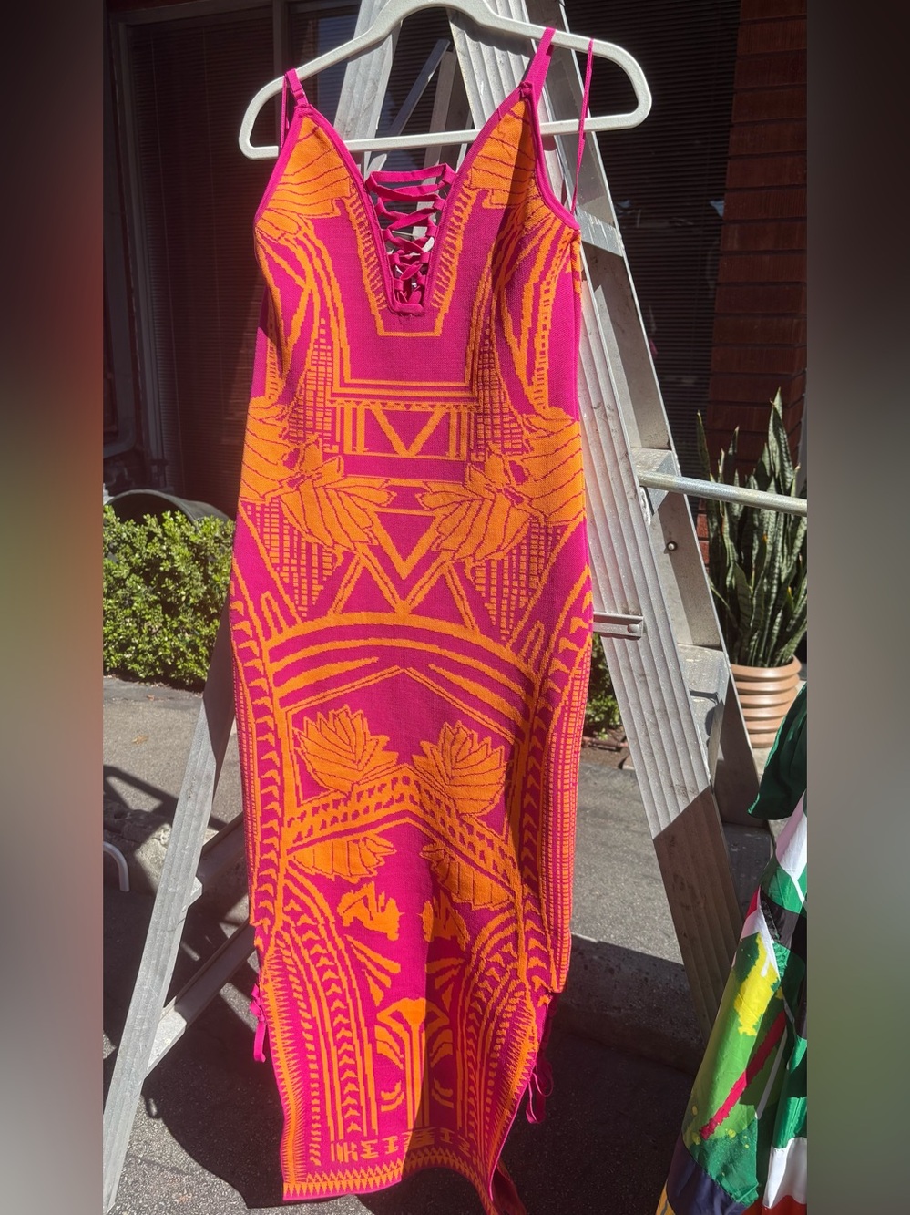 Fashion Nova dress size L fitted sexy good for tall person bright orange fushia
